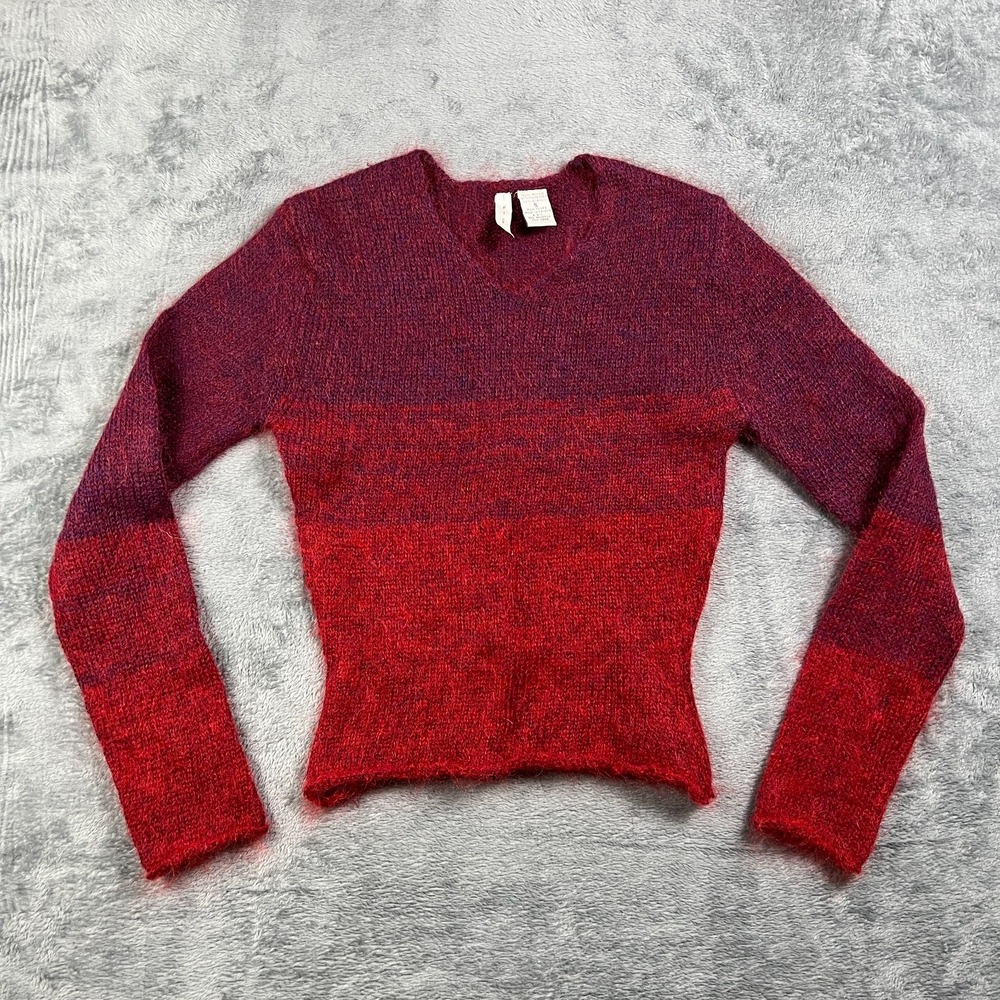 Twiggy Cropped Sweater Womens Small Striking Red Purple Ombre Fuzzy Knit Cozy